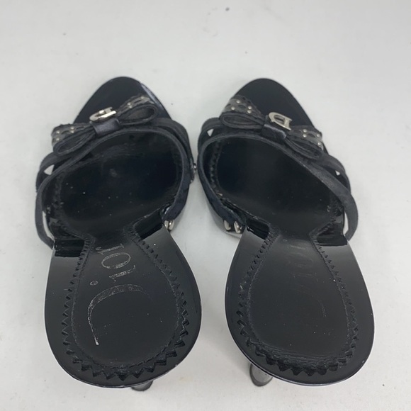 Dior Sz 37 Black Logo High Heel Sandals Bow Studs - Picture 11 of 16